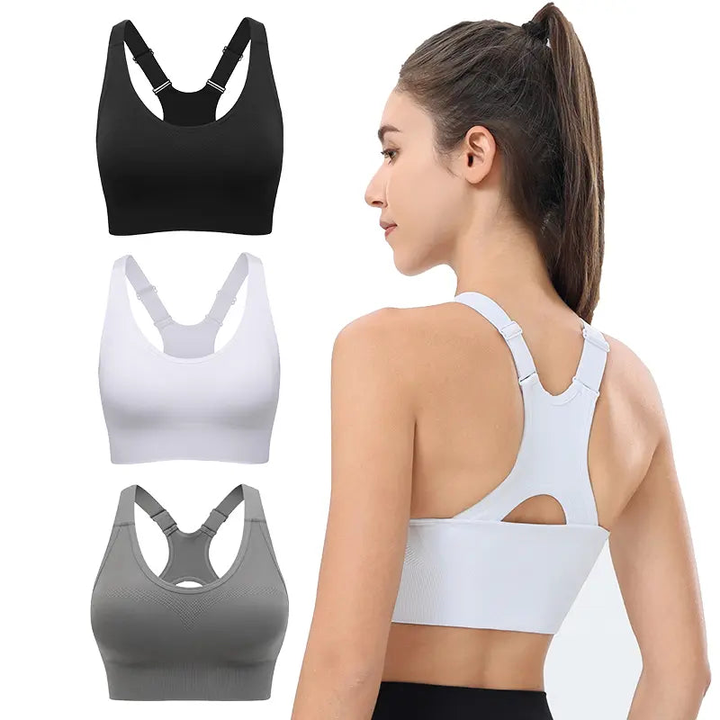 Women's Seamless High Support Racerback Sports Bra - Padded Wireless Cropped Activewear with Adjustable Straps and Quick-Dry Fabric for Yoga and Gym Workouts