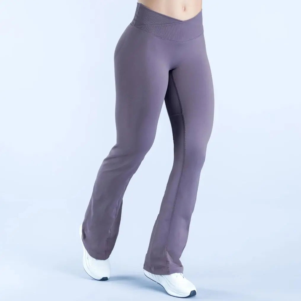 Vision Women's High-Waisted Yoga Wide Leg Pants - Crisscross Waist, Seamless Nylon, Ankle-Length Stretchable Athleisure Activewear for Gym and Yoga Fitness Training