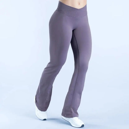 Vision Women's High-Waisted Yoga Wide Leg Pants - Crisscross Waist, Seamless Nylon, Ankle-Length Stretchable Athleisure Activewear for Gym and Yoga Fitness Training