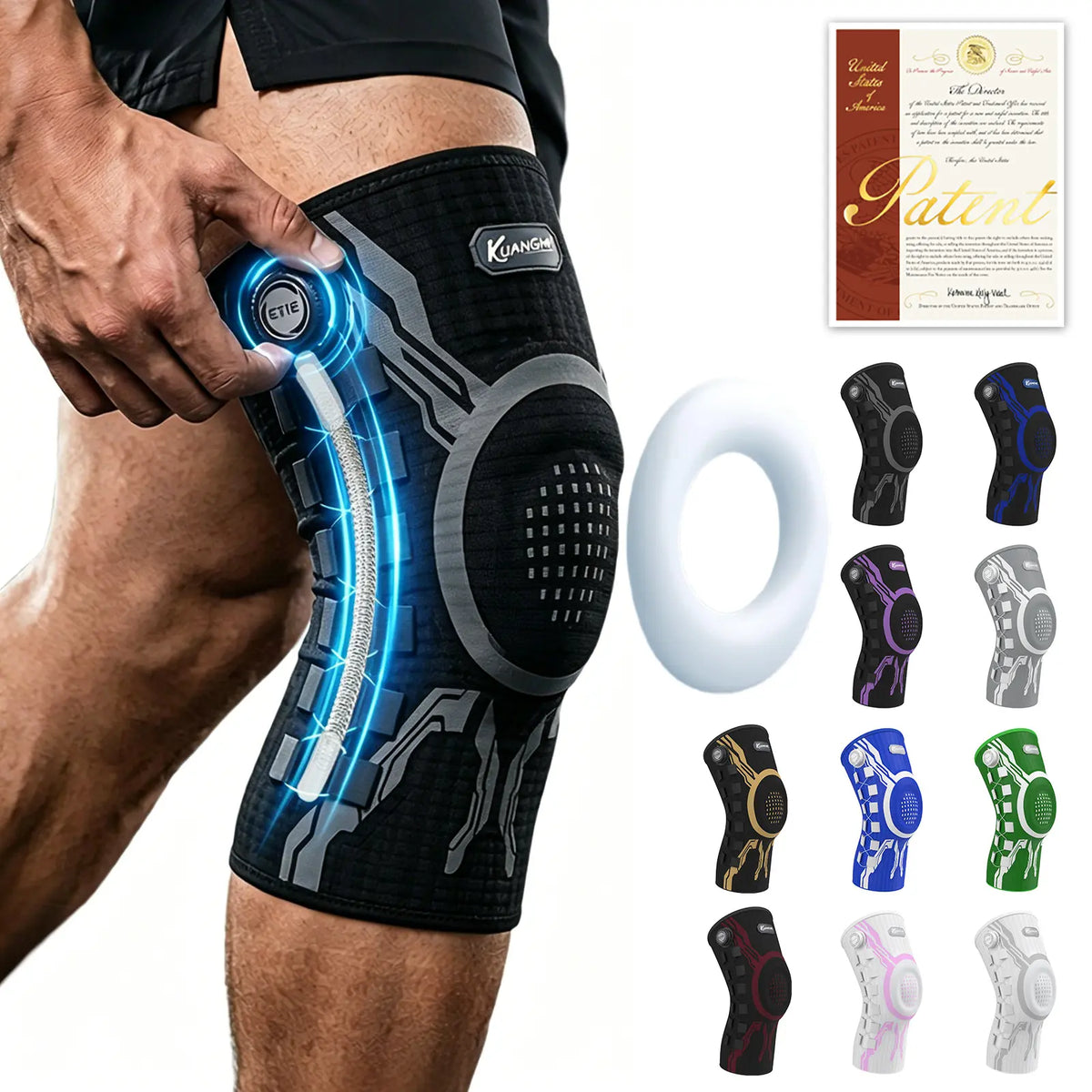 Kuangmi Adjustable Compression Knee Sleeve with Patella Gel Pad and Side Stabilizers for Pain Relief and Support in Workouts, Arthritis, and Meniscus Tears