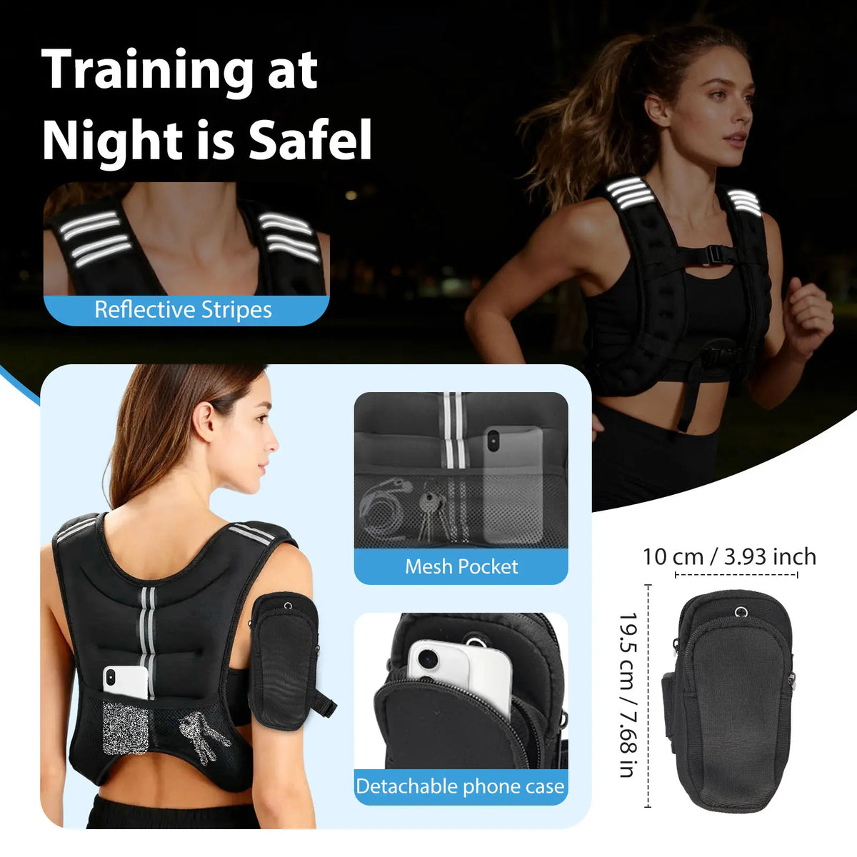 12-16 lb Weight Vest with Reflective Strip for Enhanced Workout Performance, Strength Training, Running, Muscle Building, and Weightlifting