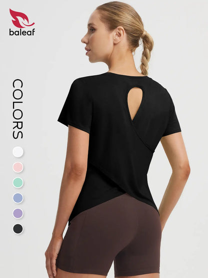 BALEAF Women's Lightweight Quick-Dry Casual T-Shirt with Cross Back Cutout and UPF 50+ Protection for Daily Wear, Travel, and Workouts