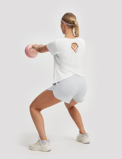BALEAF Women's Lightweight Quick-Dry Casual T-Shirt with Cross Back Cutout and UPF 50+ Protection for Daily Wear, Travel, and Workouts