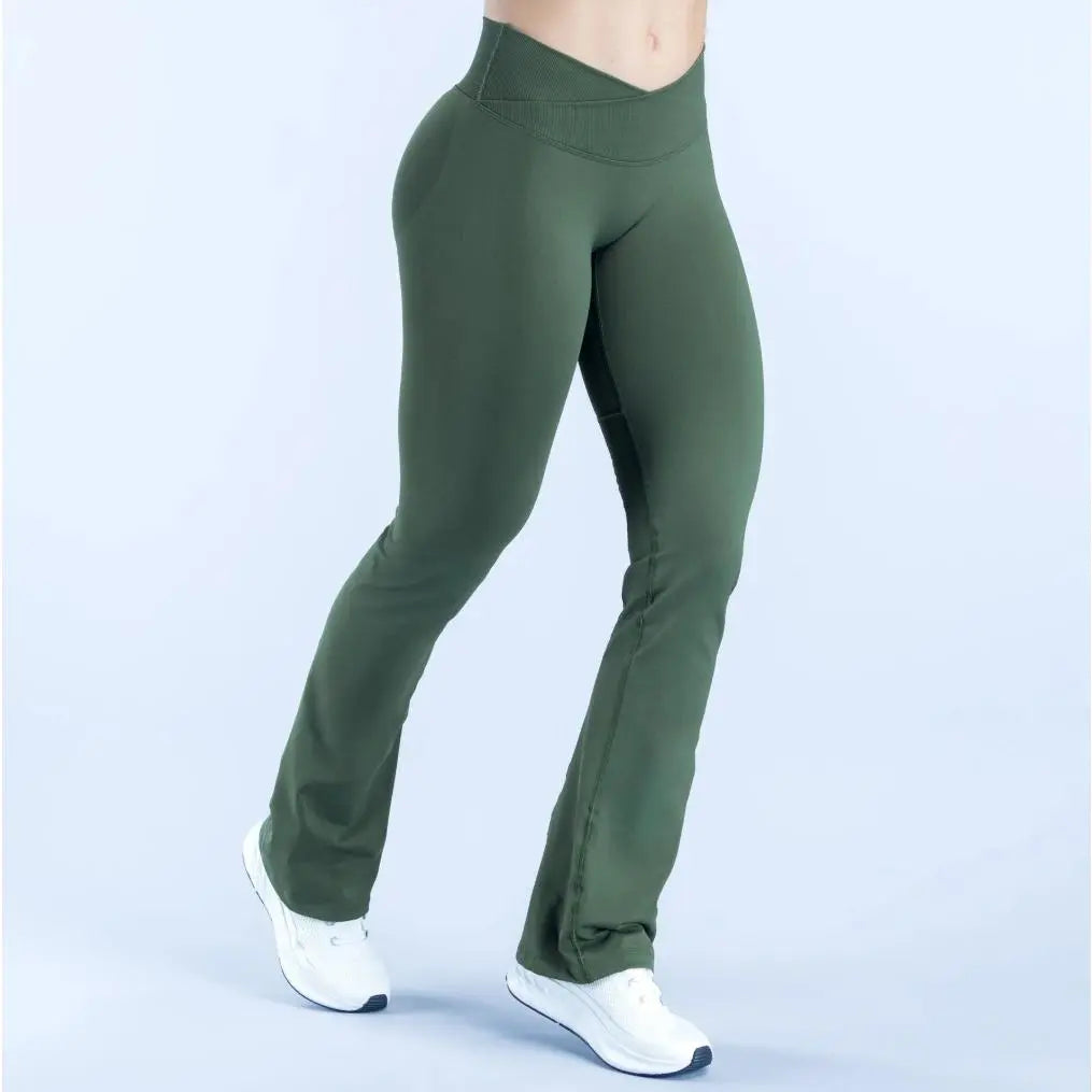 Vision Women's High-Waisted Yoga Wide Leg Pants - Crisscross Waist, Seamless Nylon, Ankle-Length Stretchable Athleisure Activewear for Gym and Yoga Fitness Training