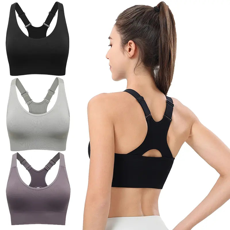 Women's Seamless High Support Racerback Sports Bra - Padded Wireless Cropped Activewear with Adjustable Straps and Quick-Dry Fabric for Yoga and Gym Workouts