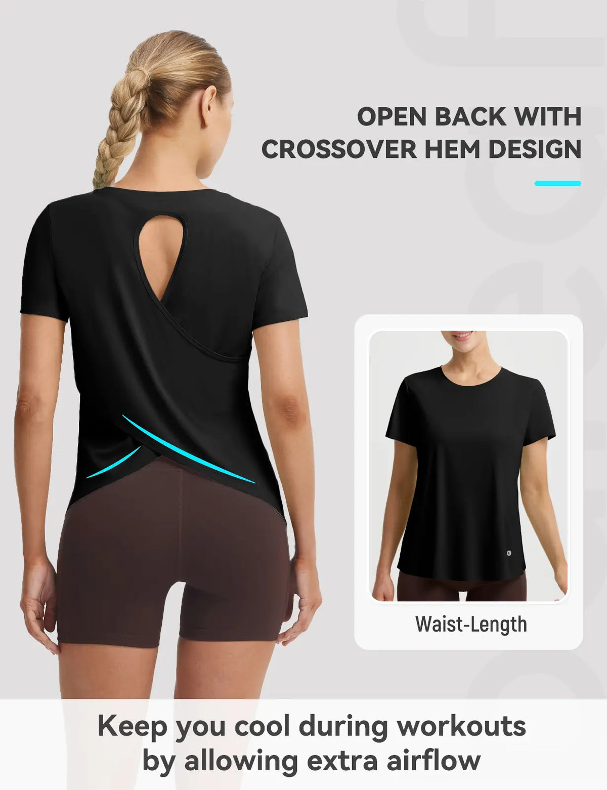 BALEAF Women's Lightweight Quick-Dry Casual T-Shirt with Cross Back Cutout and UPF 50+ Protection for Daily Wear, Travel, and Workouts