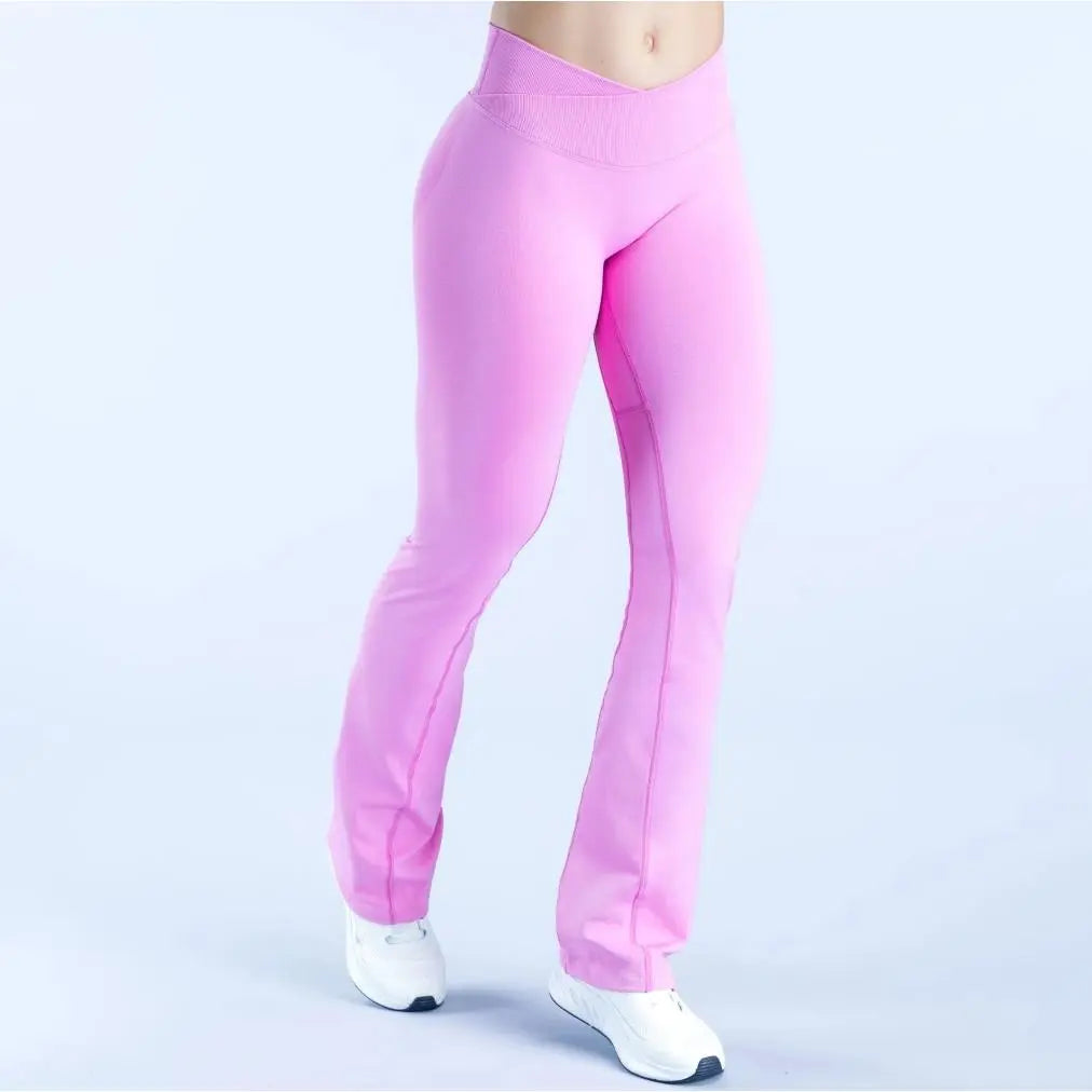 Vision Women's High-Waisted Yoga Wide Leg Pants - Crisscross Waist, Seamless Nylon, Ankle-Length Stretchable Athleisure Activewear for Gym and Yoga Fitness Training