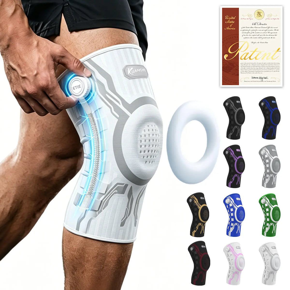 Kuangmi Adjustable Compression Knee Sleeve with Patella Gel Pad and Side Stabilizers for Pain Relief and Support in Workouts, Arthritis, and Meniscus Tears