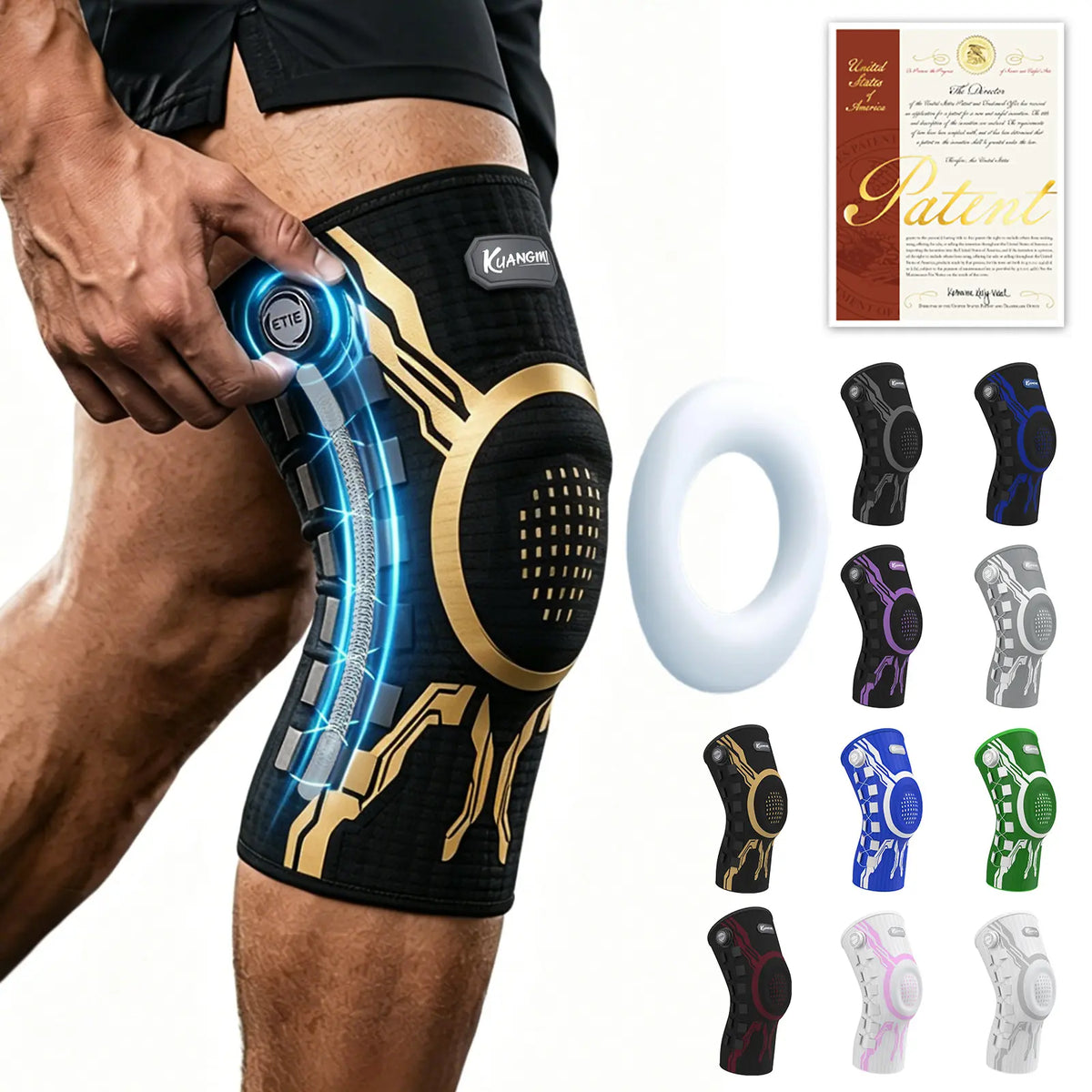 Kuangmi Adjustable Compression Knee Sleeve with Patella Gel Pad and Side Stabilizers for Pain Relief and Support in Workouts, Arthritis, and Meniscus Tears