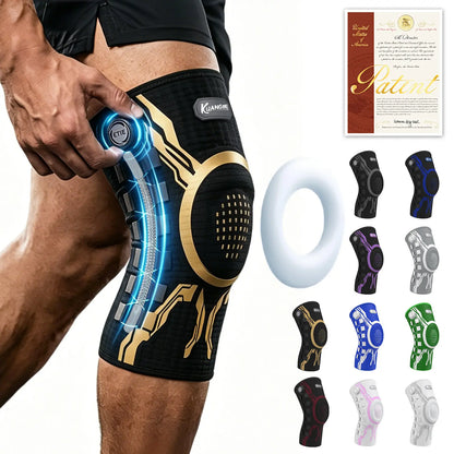 Kuangmi Adjustable Compression Knee Sleeve with Patella Gel Pad and Side Stabilizers for Pain Relief and Support in Workouts, Arthritis, and Meniscus Tears