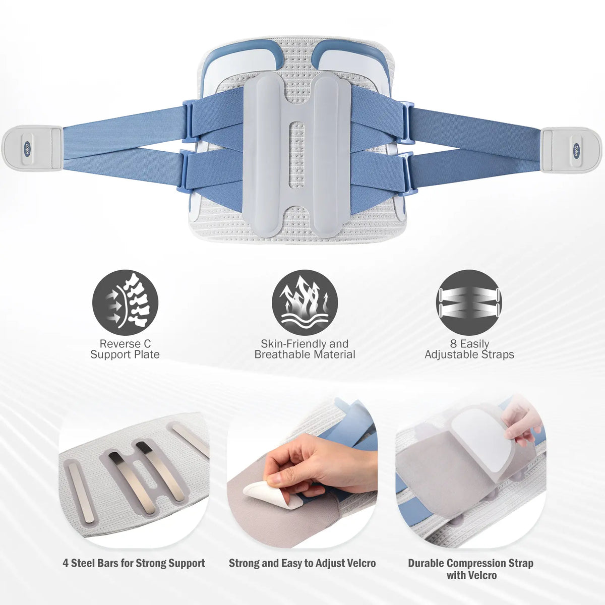 COFCARE Ergonomic Lumbar Support Brace - Adjustable Back Correction Belt with Velcro Strap, Lightweight and Breathable Design for Pain Relief, Ideal for Work and Gaming, Unisex Fitness Gift