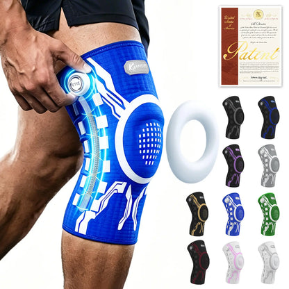 Kuangmi Adjustable Compression Knee Sleeve with Patella Gel Pad and Side Stabilizers for Pain Relief and Support in Workouts, Arthritis, and Meniscus Tears