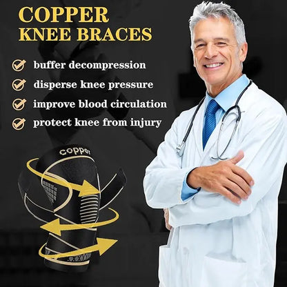 Copper Knee Braces with Reinforced Straps for Pain Relief and Support in Arthritis, ACL, and Meniscus Injuries - Compression Sleeves for Active Individuals