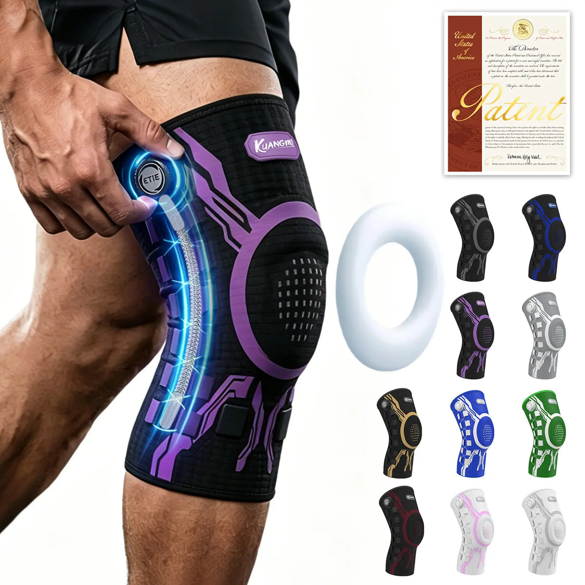 Kuangmi Adjustable Compression Knee Sleeve with Patella Gel Pad and Side Stabilizers for Pain Relief and Support in Workouts, Arthritis, and Meniscus Tears