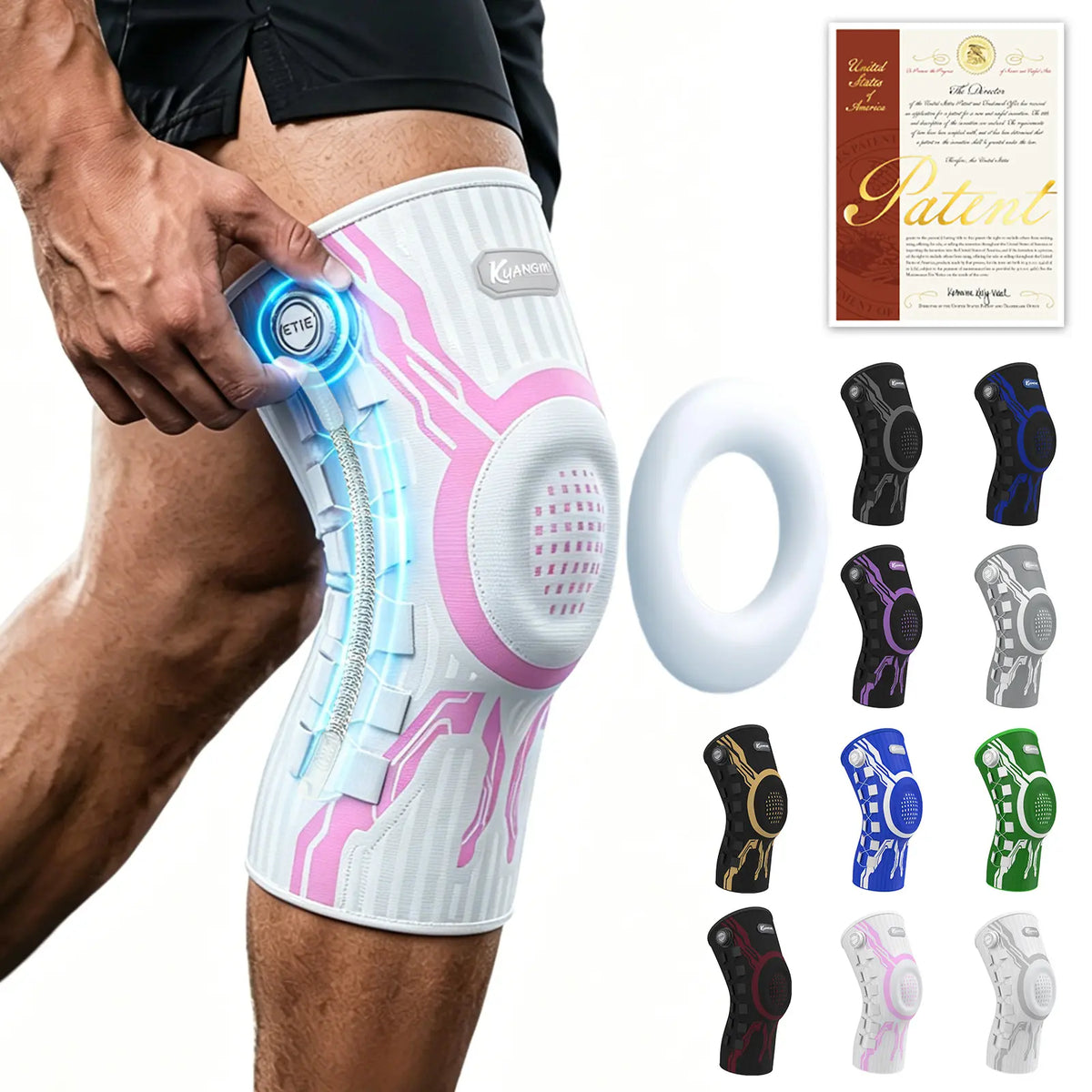 Kuangmi Adjustable Compression Knee Sleeve with Patella Gel Pad and Side Stabilizers for Pain Relief and Support in Workouts, Arthritis, and Meniscus Tears