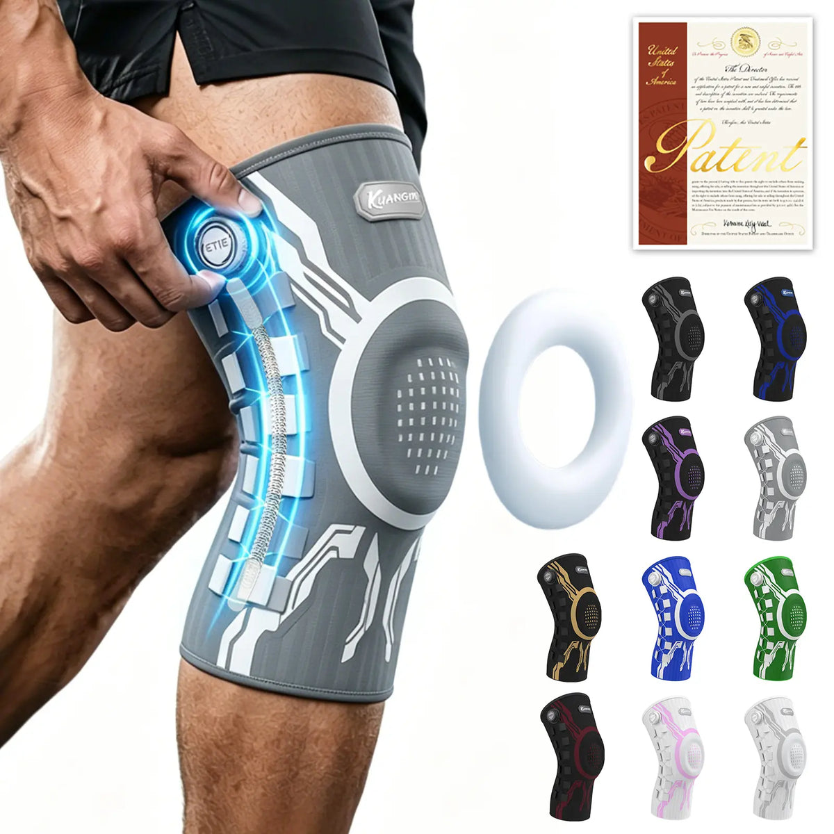 Kuangmi Adjustable Compression Knee Sleeve with Patella Gel Pad and Side Stabilizers for Pain Relief and Support in Workouts, Arthritis, and Meniscus Tears