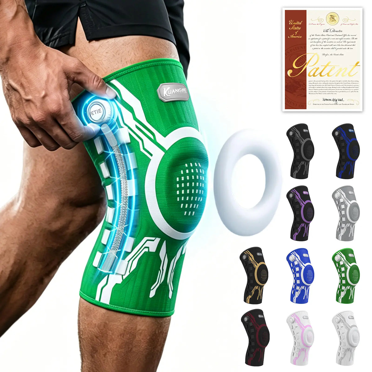 Kuangmi Adjustable Compression Knee Sleeve with Patella Gel Pad and Side Stabilizers for Pain Relief and Support in Workouts, Arthritis, and Meniscus Tears