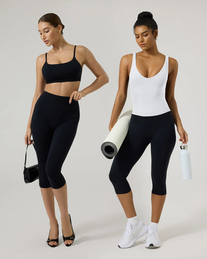 PAVOI ACTIVE Women's High-Waisted Capri Leggings - Seamless Front, Flexflow Design, Breathable High-Rise Activewear for Fitness and Sports