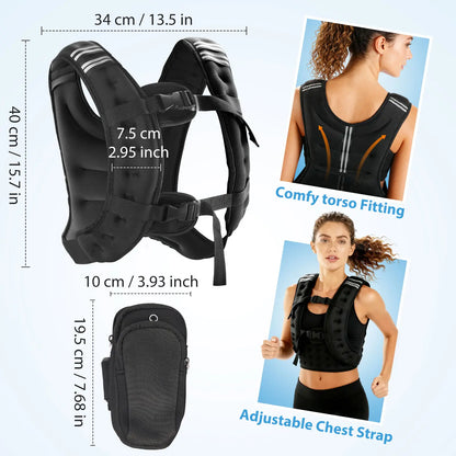 12-16 lb Weight Vest with Reflective Strip for Enhanced Workout Performance, Strength Training, Running, Muscle Building, and Weightlifting