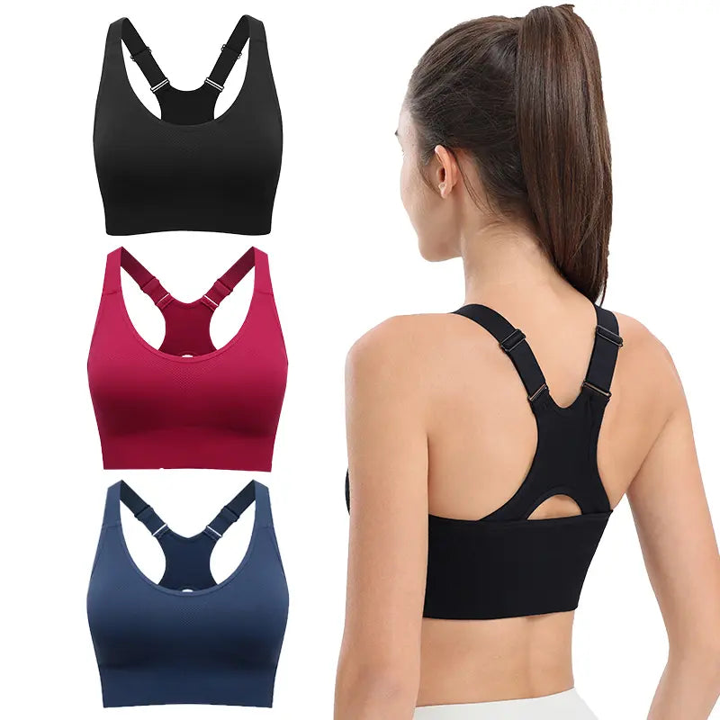 Women's Seamless High Support Racerback Sports Bra - Padded Wireless Cropped Activewear with Adjustable Straps and Quick-Dry Fabric for Yoga and Gym Workouts