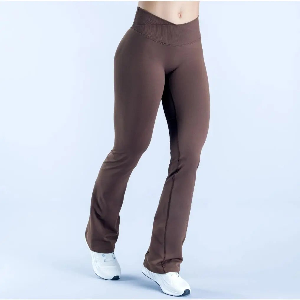 Vision Women's High-Waisted Yoga Wide Leg Pants - Crisscross Waist, Seamless Nylon, Ankle-Length Stretchable Athleisure Activewear for Gym and Yoga Fitness Training