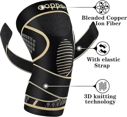 Copper Knee Braces with Reinforced Straps for Pain Relief and Support in Arthritis, ACL, and Meniscus Injuries - Compression Sleeves for Active Individuals