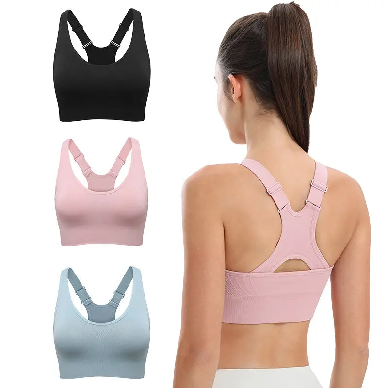 Women's Seamless High Support Racerback Sports Bra - Padded Wireless Cropped Activewear with Adjustable Straps and Quick-Dry Fabric for Yoga and Gym Workouts